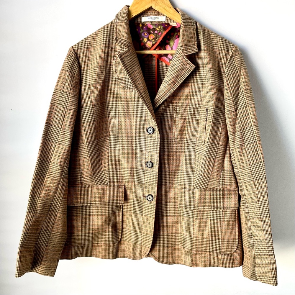 Liz Claiborne Vintage Brown Plaid Wool Blend Boxy Blazer Preppy Academia Sz 16P